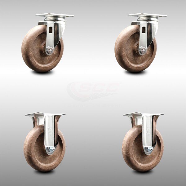 5 Inch 316SS High Temp Glass Filled Nylon Swivel Top Plate Caster Rigid, 2PK
